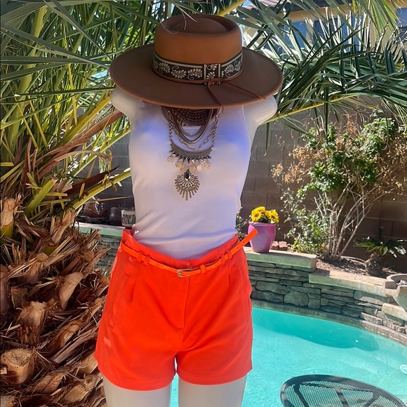 BLVD Pants - BLVD High Waist Orange Shorts